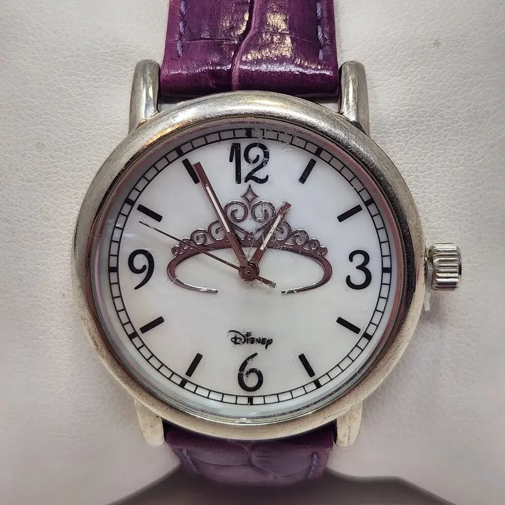 Disney Parks Cinderella Theme Crown Ladies Watch Purple Crock Embossed Leather
